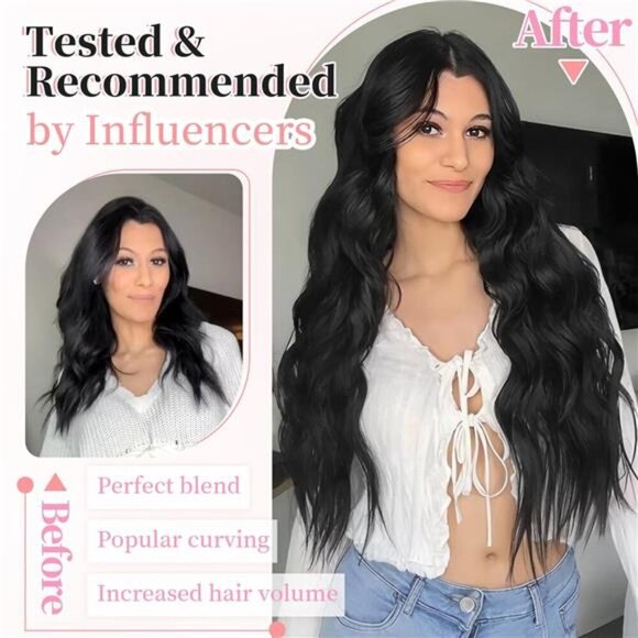 KooKaStyle Clip in Synthetic Hair Extensions Long Wavy 4PCS Thick Hairpieces - Picture 6 of 7